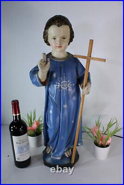 Antique XL french chalk ceramic young jesus statue figurine religious church