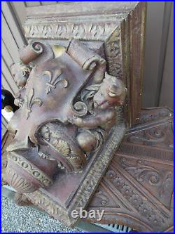 Antique XL french religious church ceramic angels fleur de lys console statue