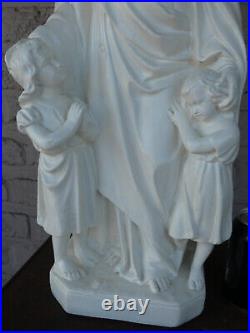 Antique XL jesus with children statue ceramic chalk religious
