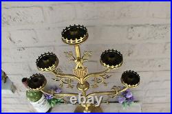 Antique XL neo gothic church altar candelabra candle holder religious brass