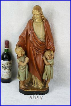 Antique XL religious chalkware statue jesus children rare