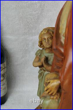 Antique XL religious chalkware statue jesus children rare