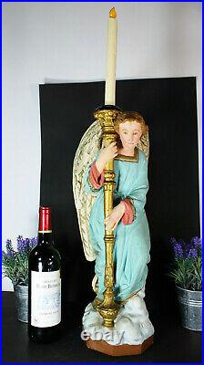 Antique XL saint archangel chalk French religious statue candle holder