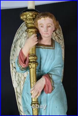 Antique XL saint archangel chalk French religious statue candle holder