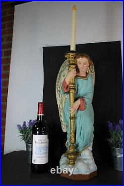 Antique XL saint archangel chalk French religious statue candle holder