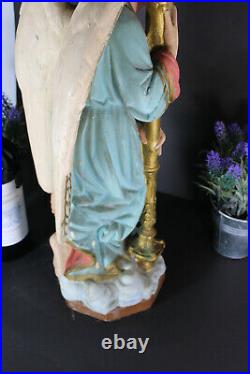 Antique XL saint archangel chalk French religious statue candle holder