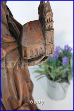 Antique XL wood carved Saint BARBARA cathedral miners statue figurine religious