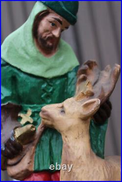 Antique belgian large statue religious saint Hubert hunting ceramic chalk