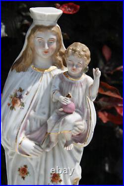 Antique bisque porcelain Madonna child statue religious