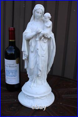 Antique bisque porcelain madonna child statue religious