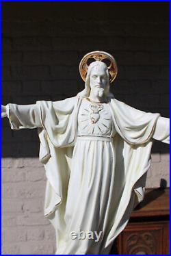 Antique bisque porcelain sacred heart christ statue figurine religious