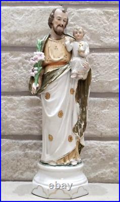 Antique bisque porcelain saint joseph with child Jesus Figurine statue religious