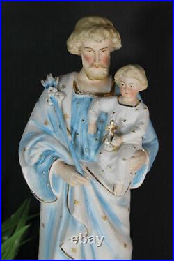Antique bisque porcelain statue saint joseph religious figurine