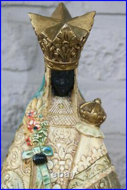 Antique black madonna chalkware nd de hal figurine statue religious rare