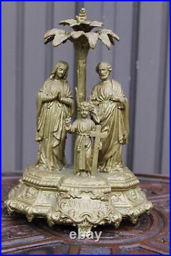 Antique brass holy family joseph mary jesus palm tree egypt statue religious