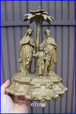 Antique brass holy family joseph mary jesus palm tree egypt statue religious