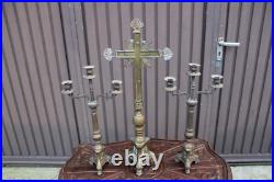 Antique bronze altar church candle holders crucifix set religious rare