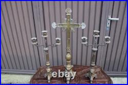 Antique bronze altar church candle holders crucifix set religious rare
