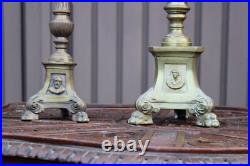 Antique bronze altar church candle holders crucifix set religious rare