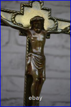 Antique bronze altar crucifix cross religious fleur lys symbol lion paws