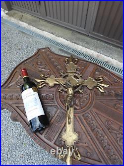 Antique bronze religious wall crucifix fleur de lys
