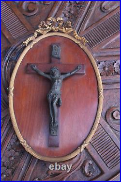 Antique bronze wood wall plaque crucifix louis XVI decor religious