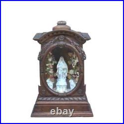 Antique carved wood Altar Chapel Shrine Mary 2 urns flowers Madonna religious