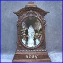 Antique carved wood Altar Chapel Shrine Mary 2 urns flowers Madonna religious