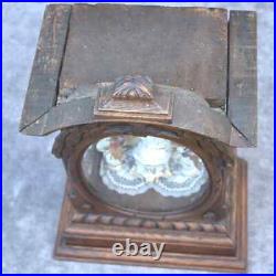 Antique carved wood Altar Chapel Shrine Mary 2 urns flowers Madonna religious