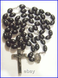 Antique catholic Nuns 30 inch rosary large black beads crucifix religious 53097