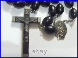 Antique catholic Nuns 30 inch rosary large black beads crucifix religious 53097