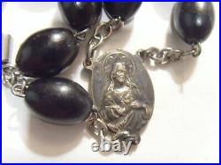 Antique catholic Nuns 30 inch rosary large black beads crucifix religious 53097