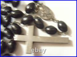 Antique catholic Nuns 30 inch rosary large black beads crucifix religious 53097