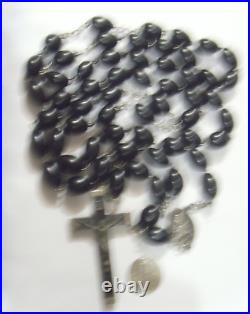 Antique catholic Nuns 30 inch rosary large black beads crucifix religious 53097