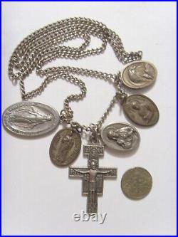 Antique catholic Saints religious many pendants family heirloom necklace 53602