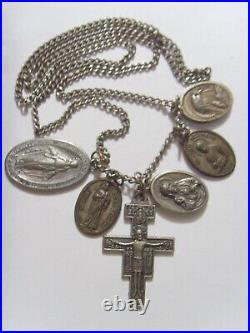 Antique catholic Saints religious many pendants family heirloom necklace 53602