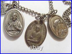 Antique catholic Saints religious many pendants family heirloom necklace 53602