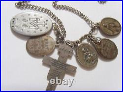 Antique catholic Saints religious many pendants family heirloom necklace 53602