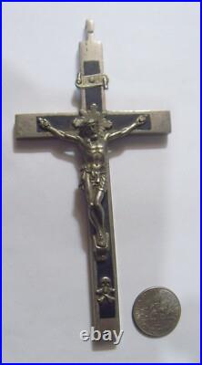 Antique catholic pectoral 4.5 inch crucifix cross bones religious pendant 53953