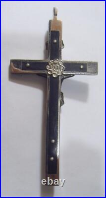 Antique catholic pectoral 4.5 inch crucifix cross bones religious pendant 53953