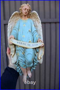 Antique ceramic Wall angel Religious text peace on earth statue figurine