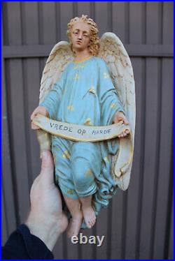 Antique ceramic Wall angel Religious text peace on earth statue figurine