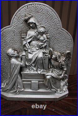 Antique ceramic chalk large statue religious regina cordium monfort mary angels
