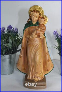Antique ceramic chalk madonna child figurine statue signed religious