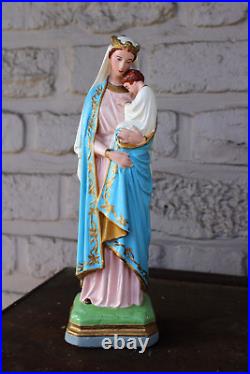 Antique ceramic chalk madonna child statue figurine religious