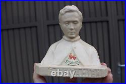 Antique ceramic chalk miniature bust statue father damiaan religious