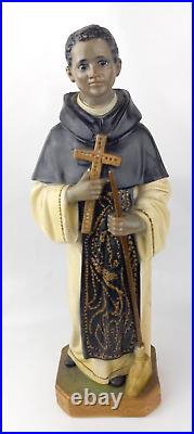 Antique ceramic chalk statue of Saint Martin de Porres religious 16 Tall