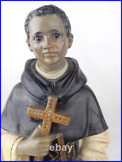 Antique ceramic chalk statue of Saint Martin de Porres religious 16 Tall