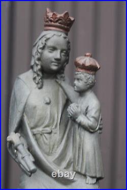 Antique ceramic chalk statue our lady of VEERLE flemish religious