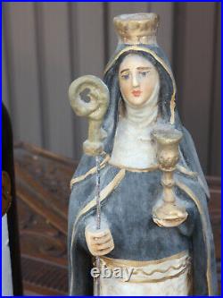 Antique ceramic chalk statue saint Adele religious rare